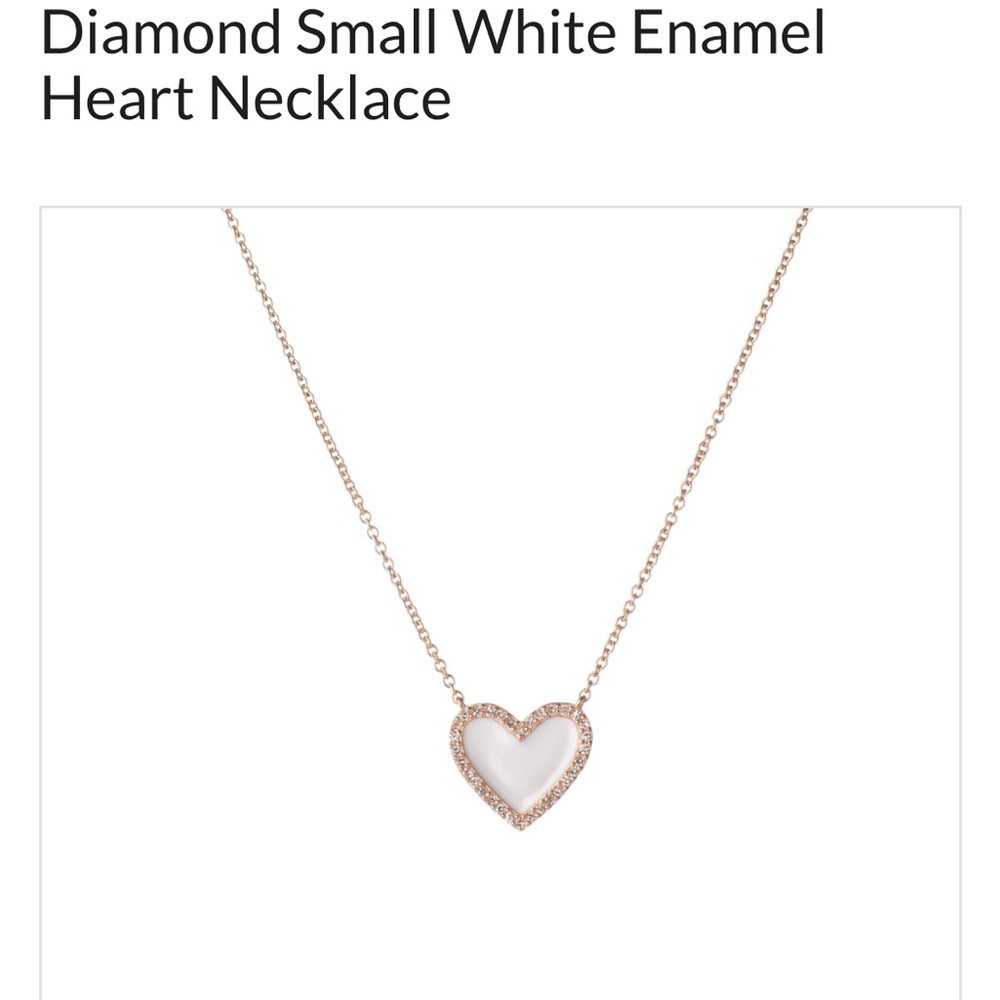 Be Loved Jewlery - Diamond Small White Enamel Heart Necklace. 14K gold.